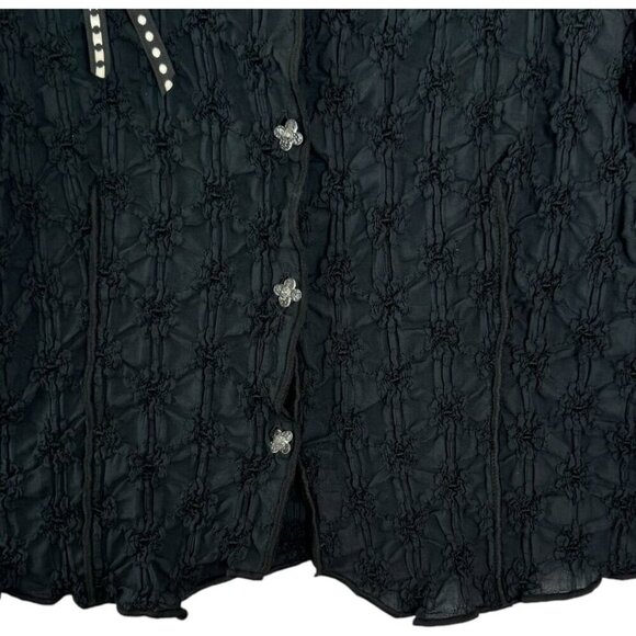 90s Vintage Tzeadle Design Room Button Front Long Sleeve Fitted Top Size Medium - Picture 4 of 13